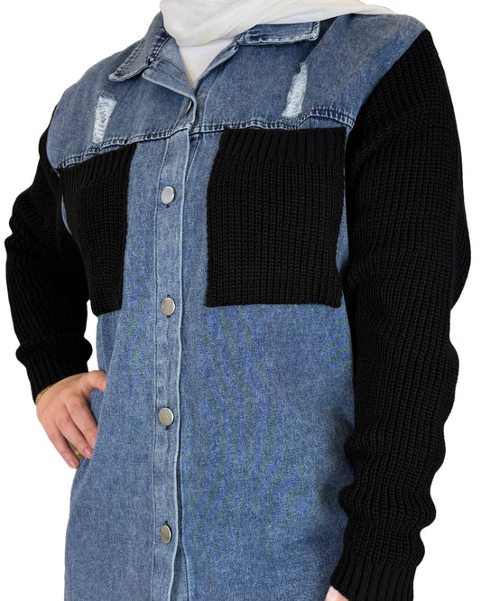 Mixed Crochet-Denim Jacket