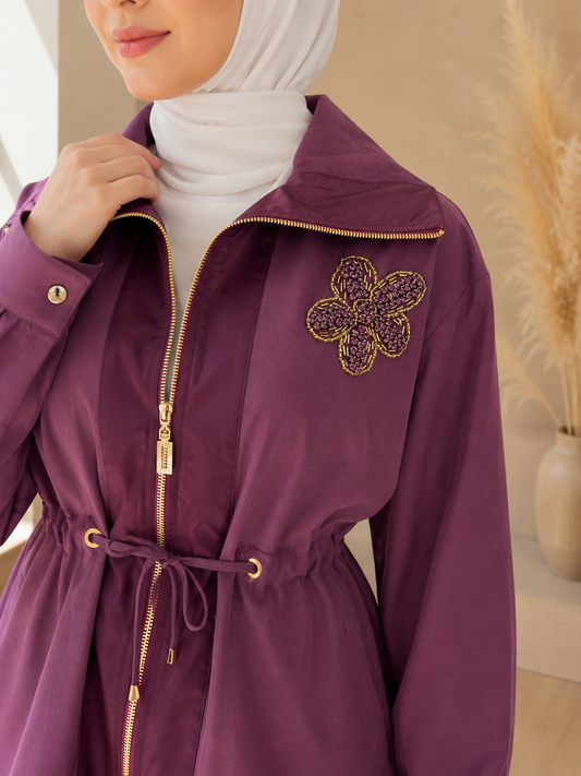 Beaded Floral Zippered Tracksuit