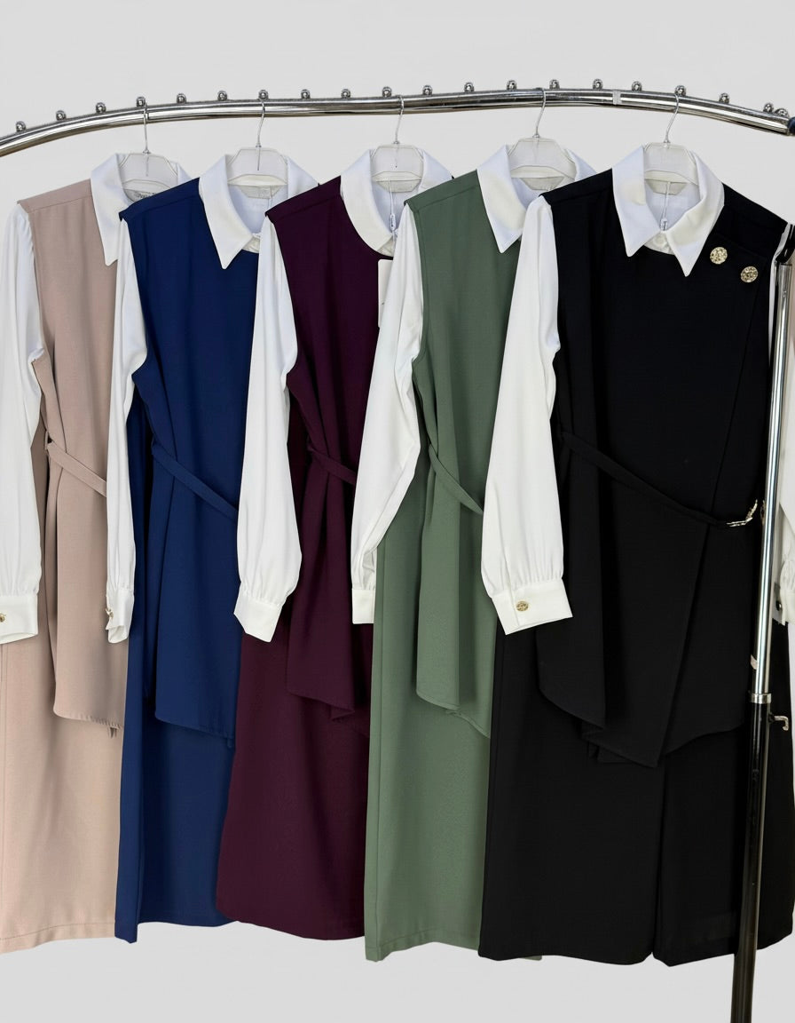 3-Piece Asymmetric Belted Vest Set