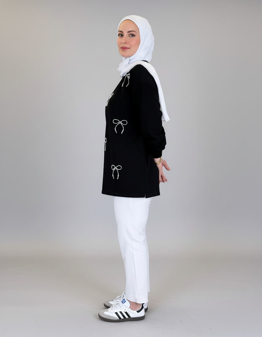 Pearl Bow Cotton Top