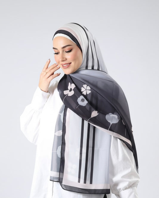 Floral Stripe Crepe Chiffon Hijab