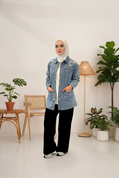 Stitched Floral Jeans Jacket