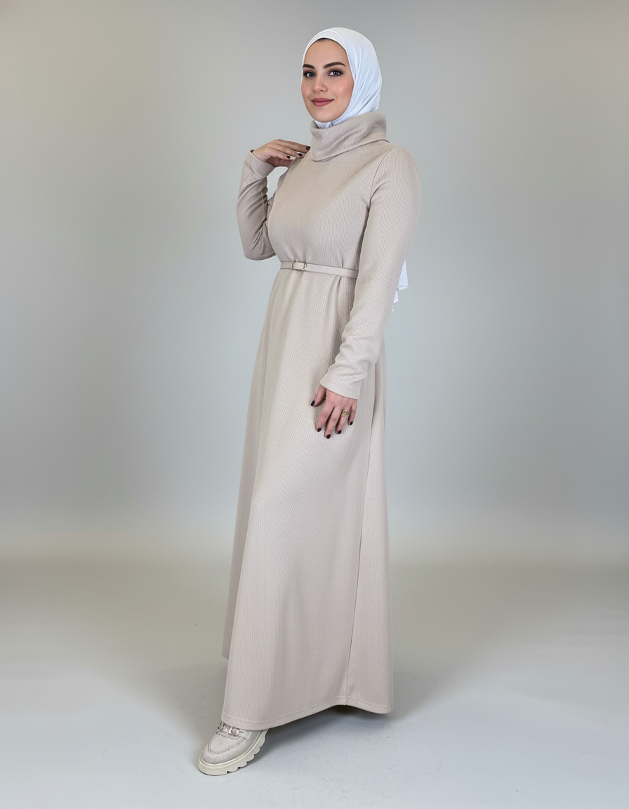 Elegant High-Neck Corduroy Dress