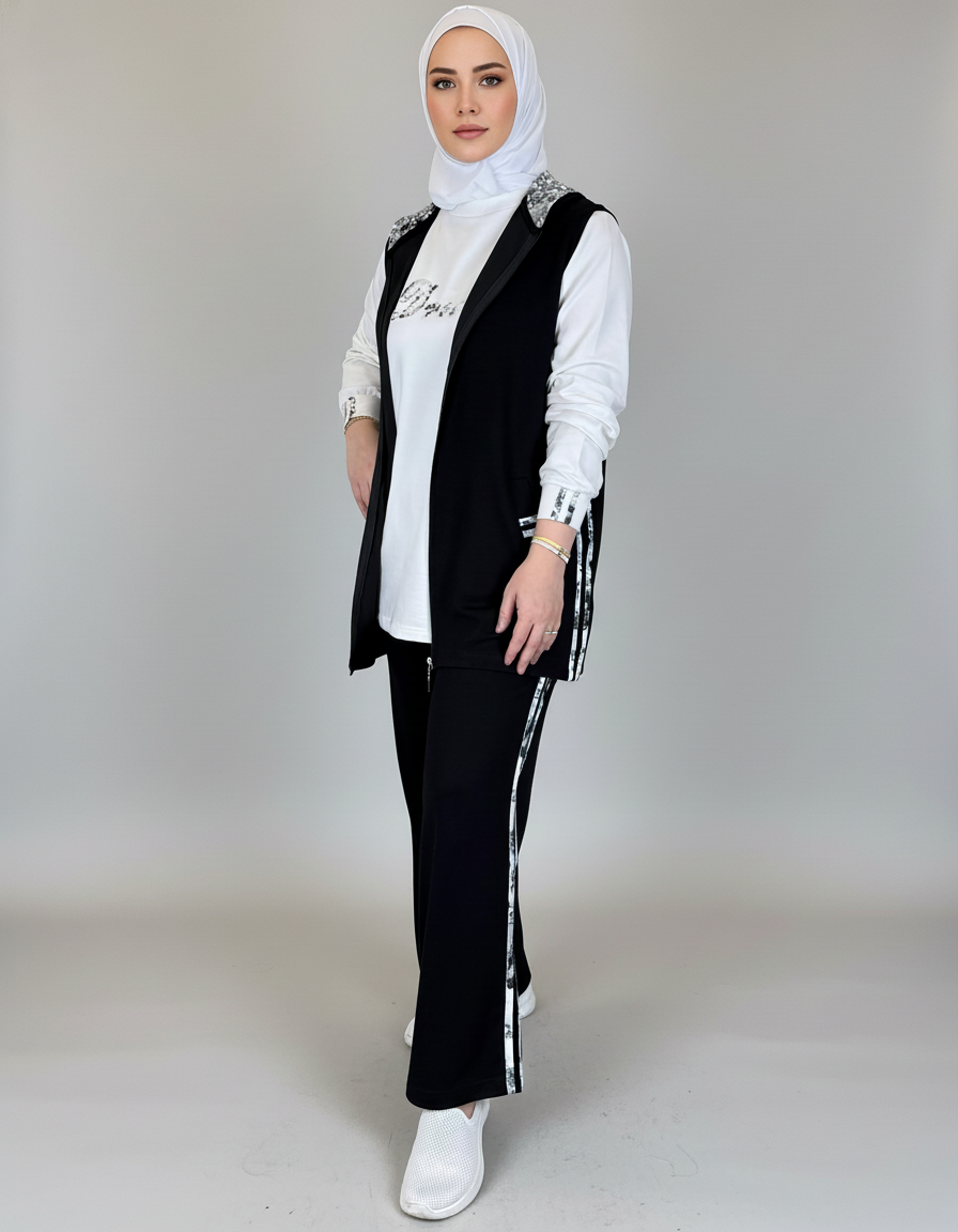 3-Piece Zip-Up Hoodie Vest Set