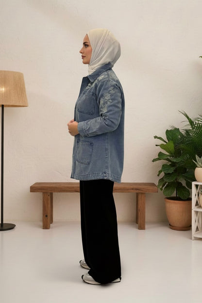 Stitched Floral Jeans Jacket