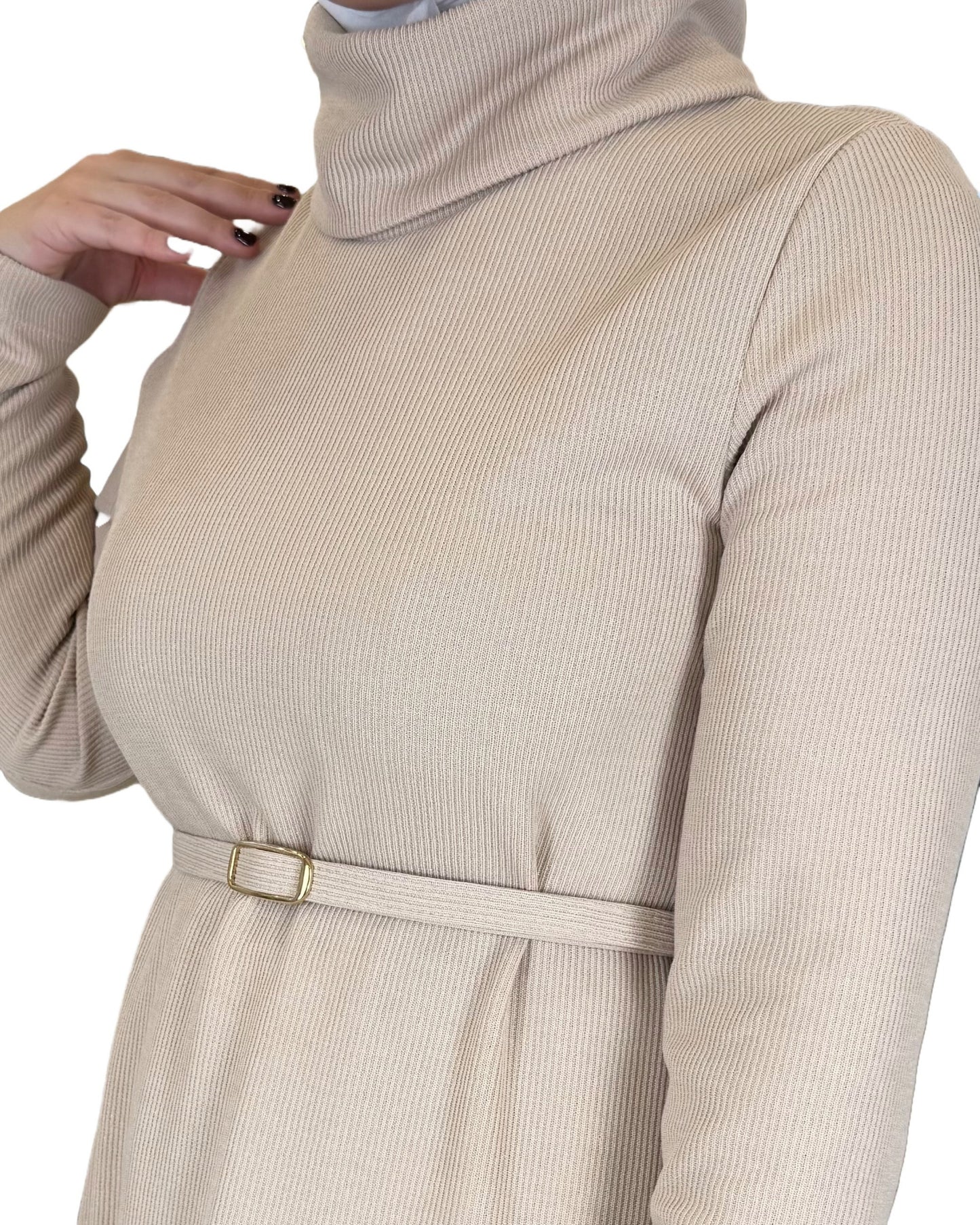 Elegant High-Neck Corduroy Dress