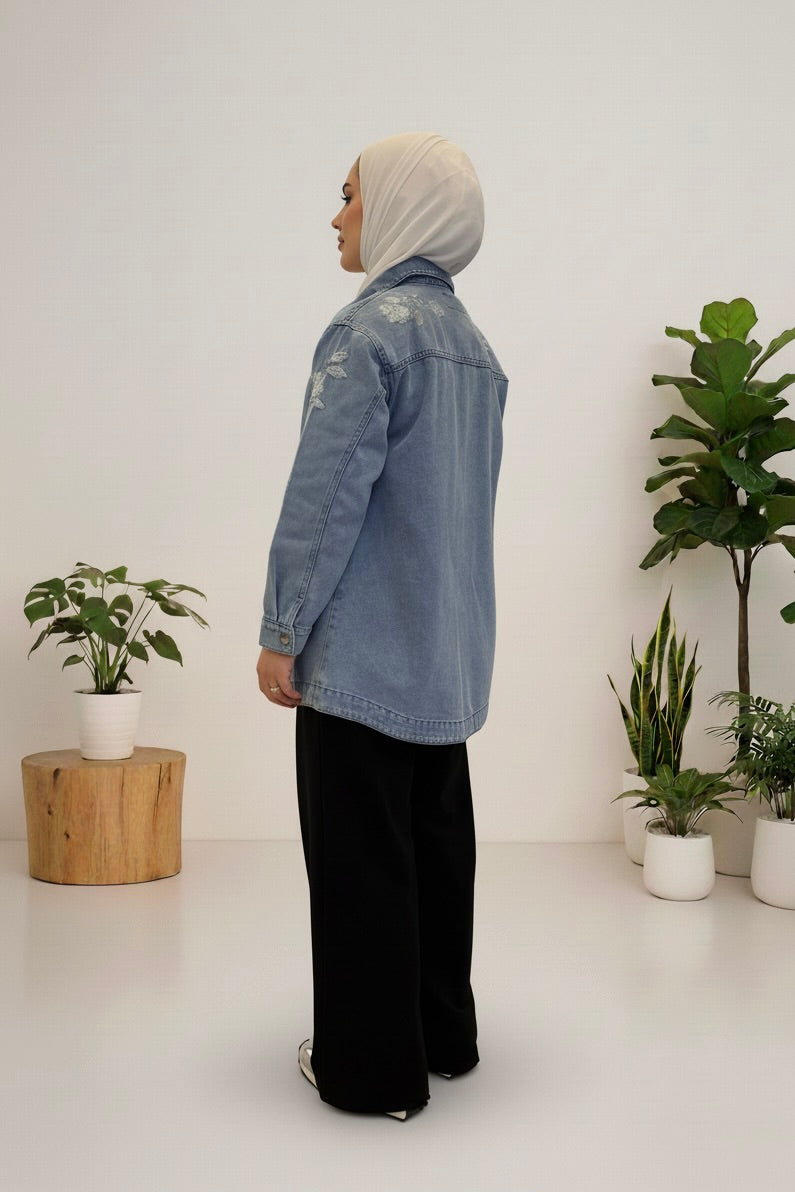 Stitched Floral Jeans Jacket