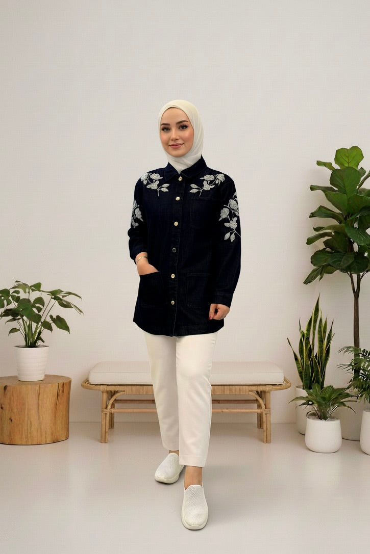 Stitched Floral Jeans Jacket