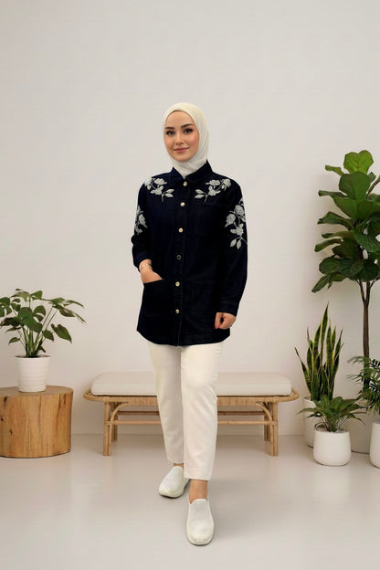 Stitched Floral Jeans Jacket