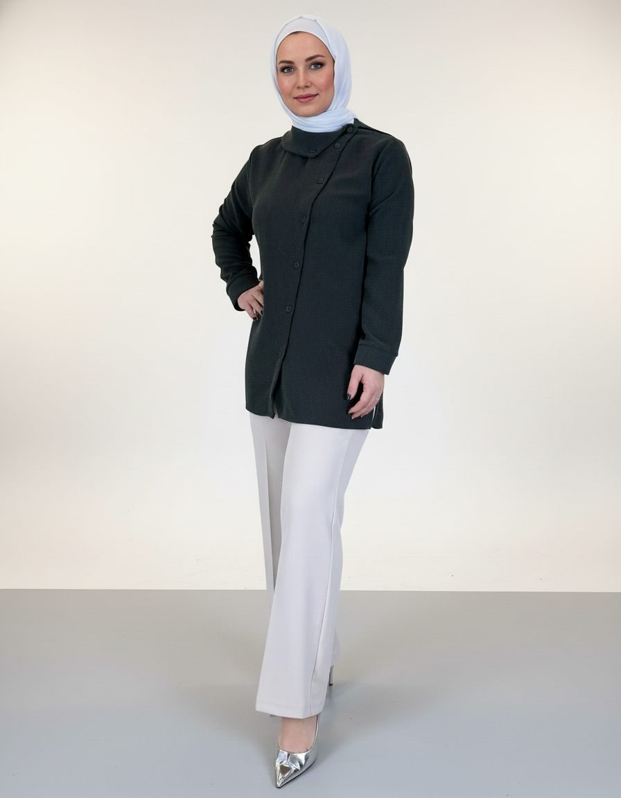 Stylish Asymmetrical-Button Top