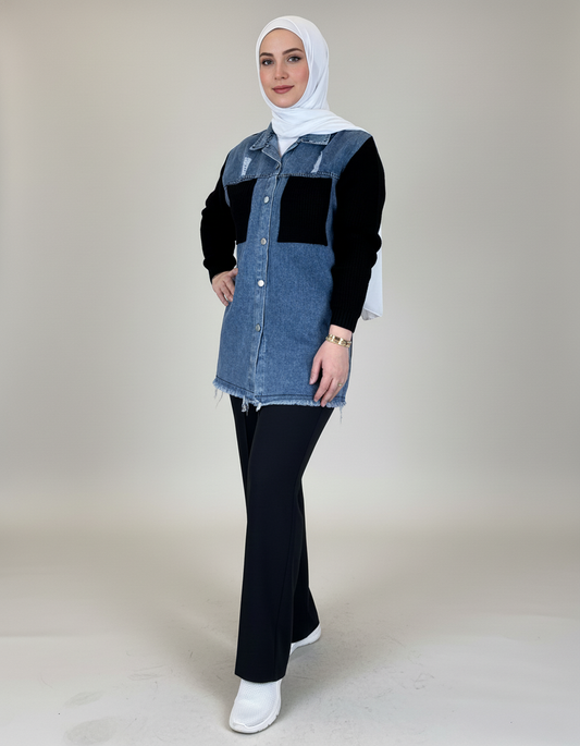 Mixed Crochet-Denim Jacket