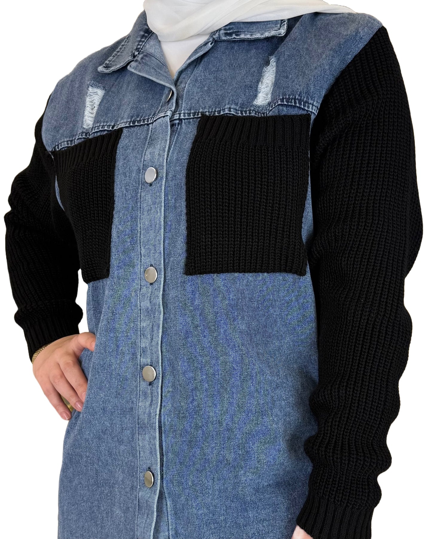 Mixed Crochet-Denim Jacket