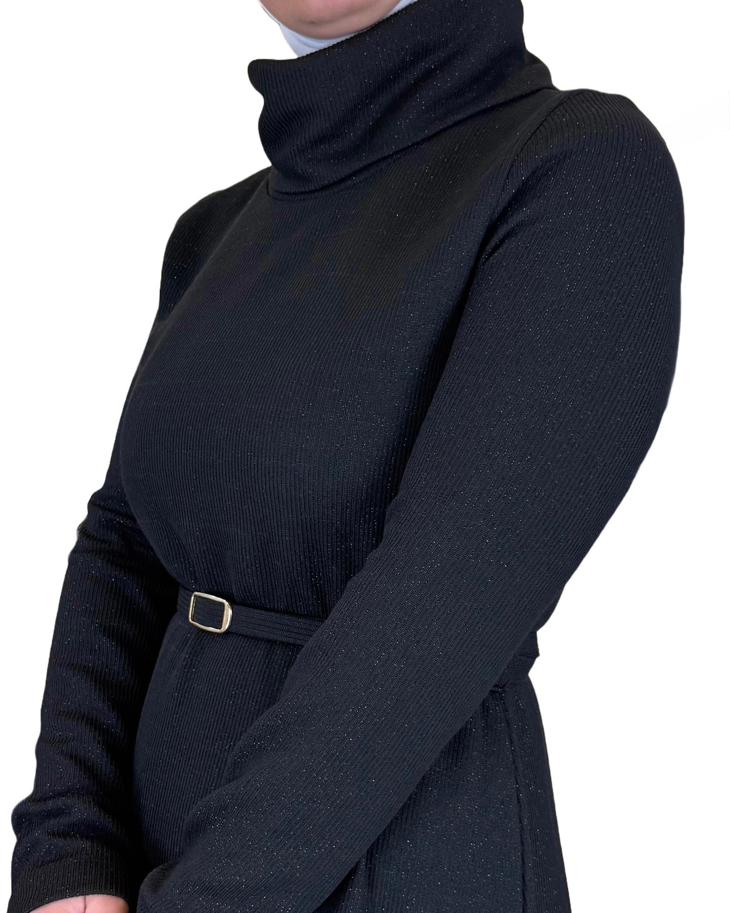 Elegant High-Neck Corduroy Dress