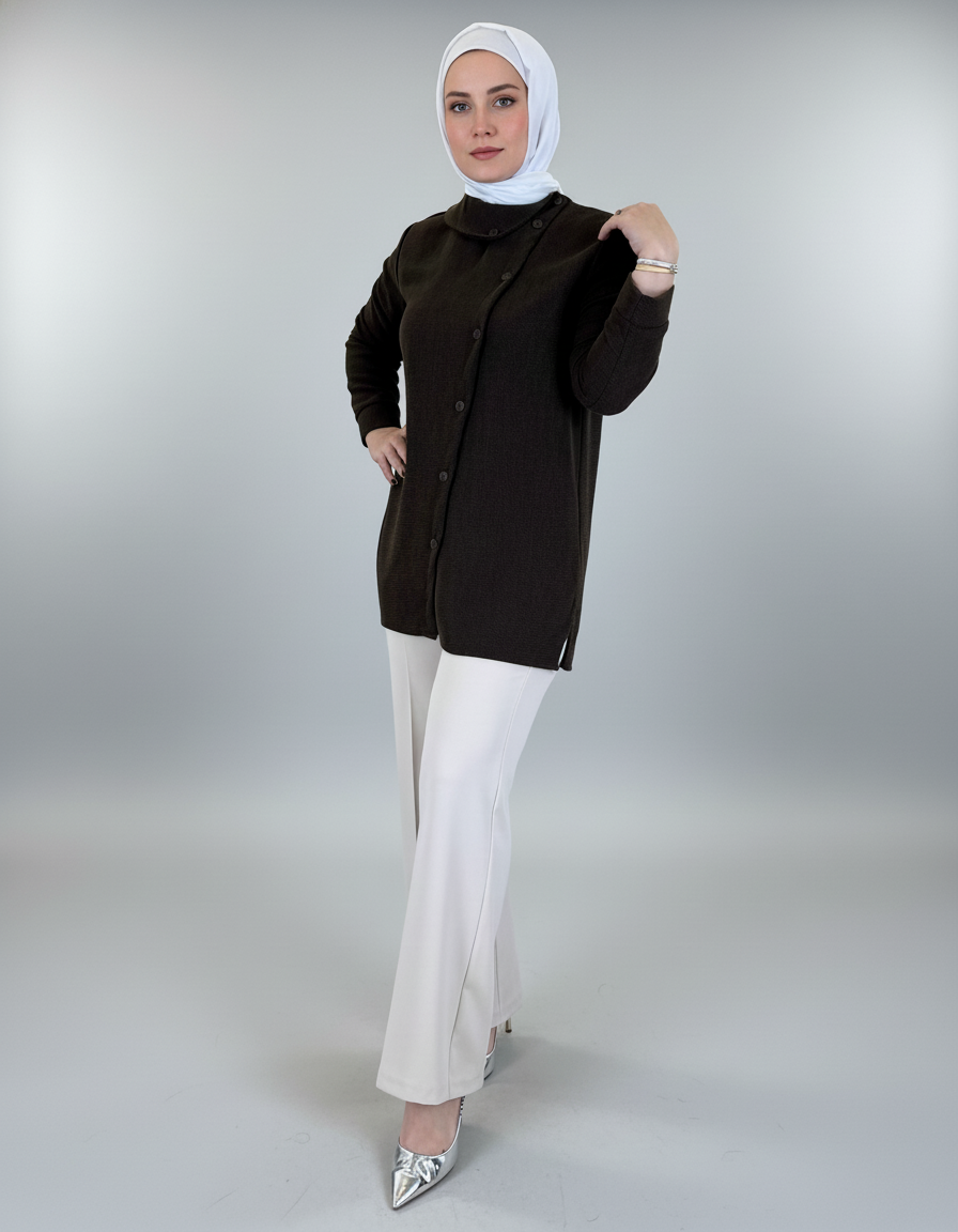 Stylish Asymmetrical-Button Top