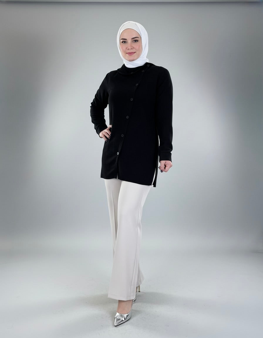 Stylish Asymmetrical-Button Top