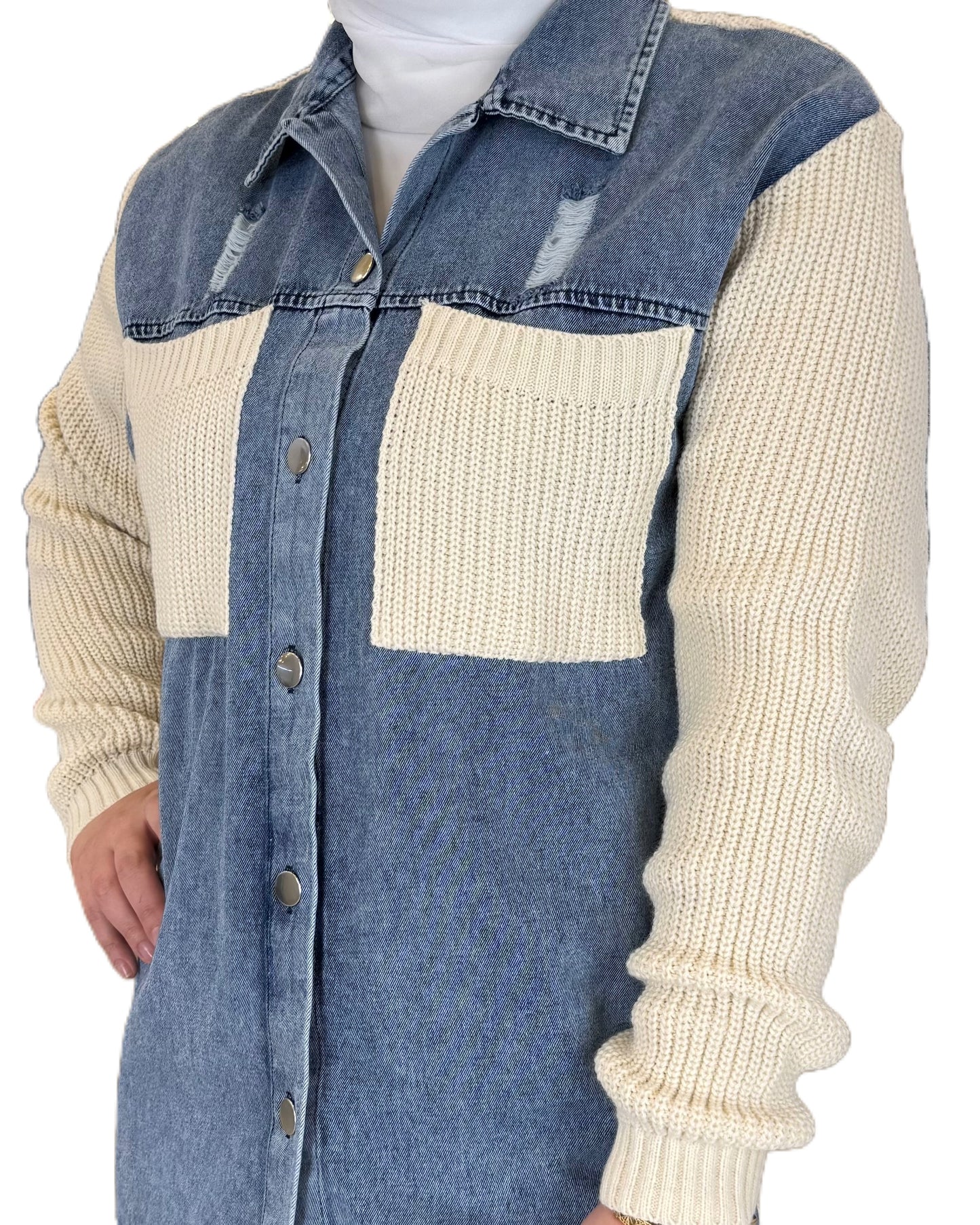 Mixed Crochet-Denim Jacket