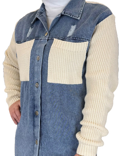 Mixed Crochet-Denim Jacket