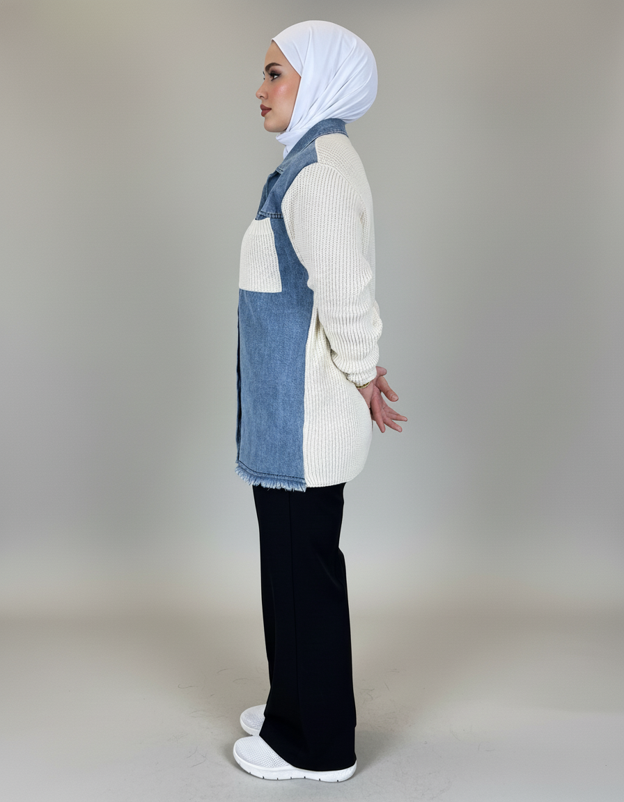 Mixed Crochet-Denim Jacket