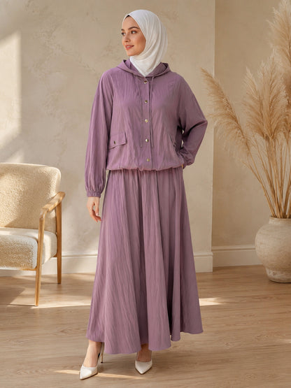 Snap-Buttoned Hoodie Skirt Set