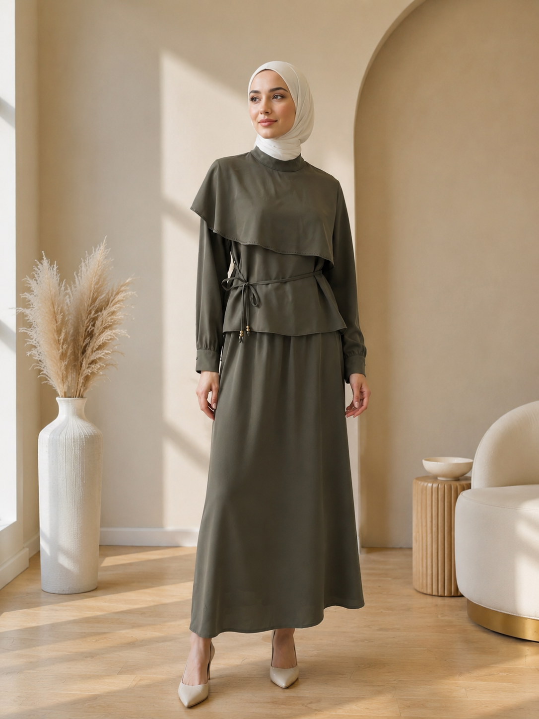 Shoulder Overlay Skirt Set