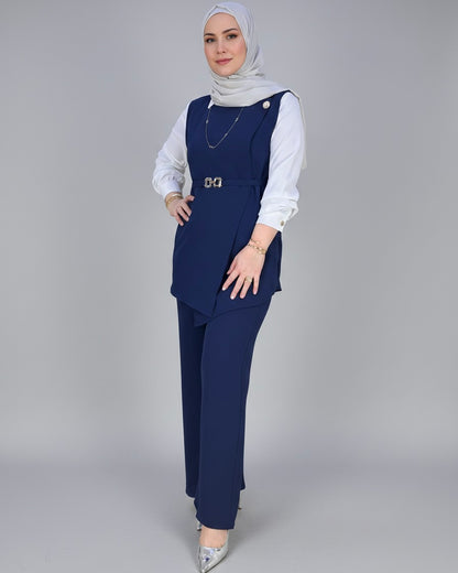 3-Piece Asymmetric Belted Vest Set