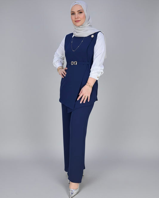 3-Piece Asymmetric Belted Vest Set