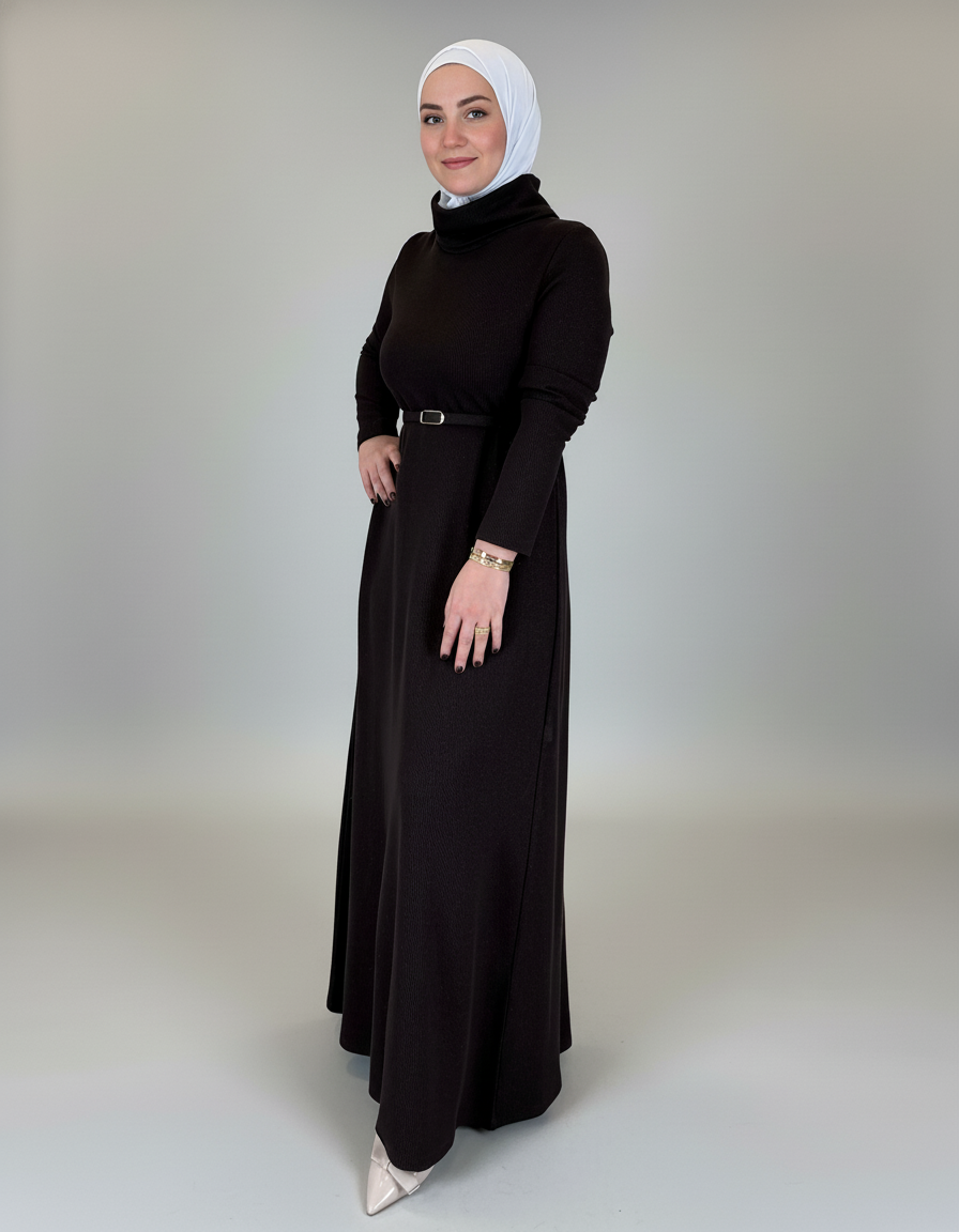 Elegant High-Neck Corduroy Dress