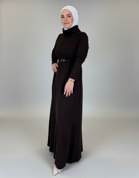 Elegant High-Neck Corduroy Dress