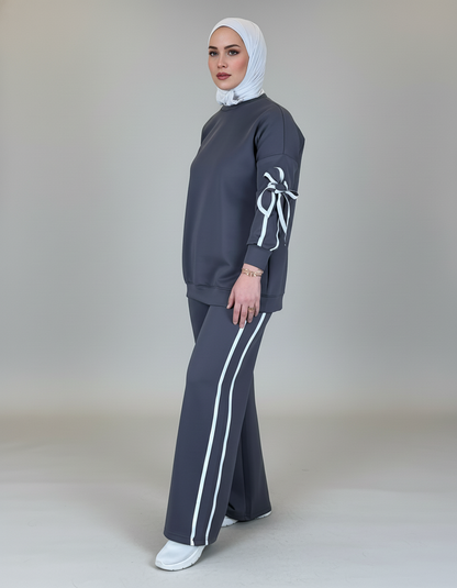 Arm-Ribbon Closed Spongy Tracksuit