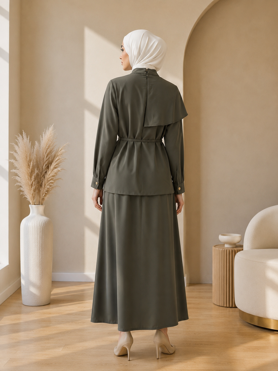 Shoulder Overlay Skirt Set