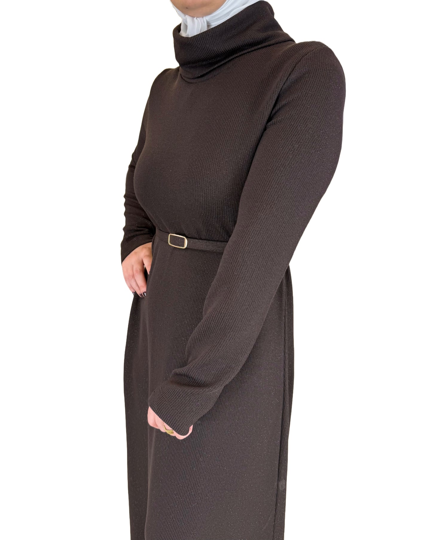 Elegant High-Neck Corduroy Dress