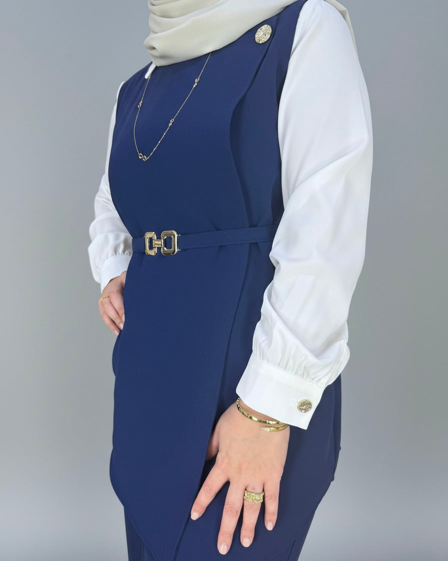 3-Piece Asymmetric Belted Vest Set