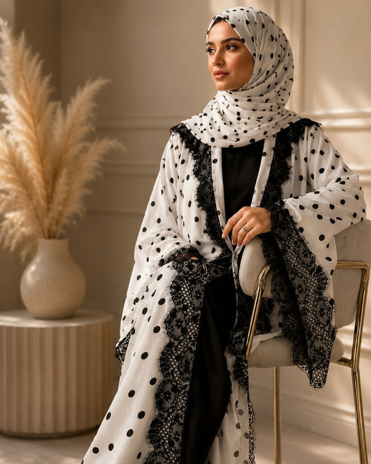 2-Piece Dantel Polka Abaya