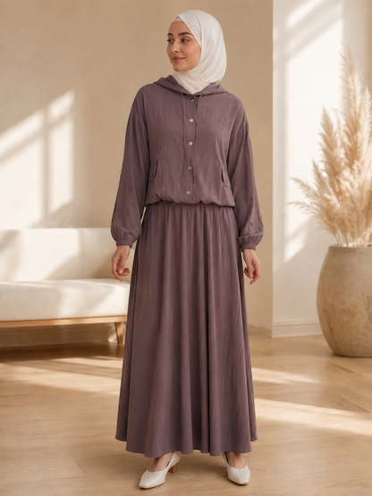 Snap-Buttoned Hoodie Skirt Set