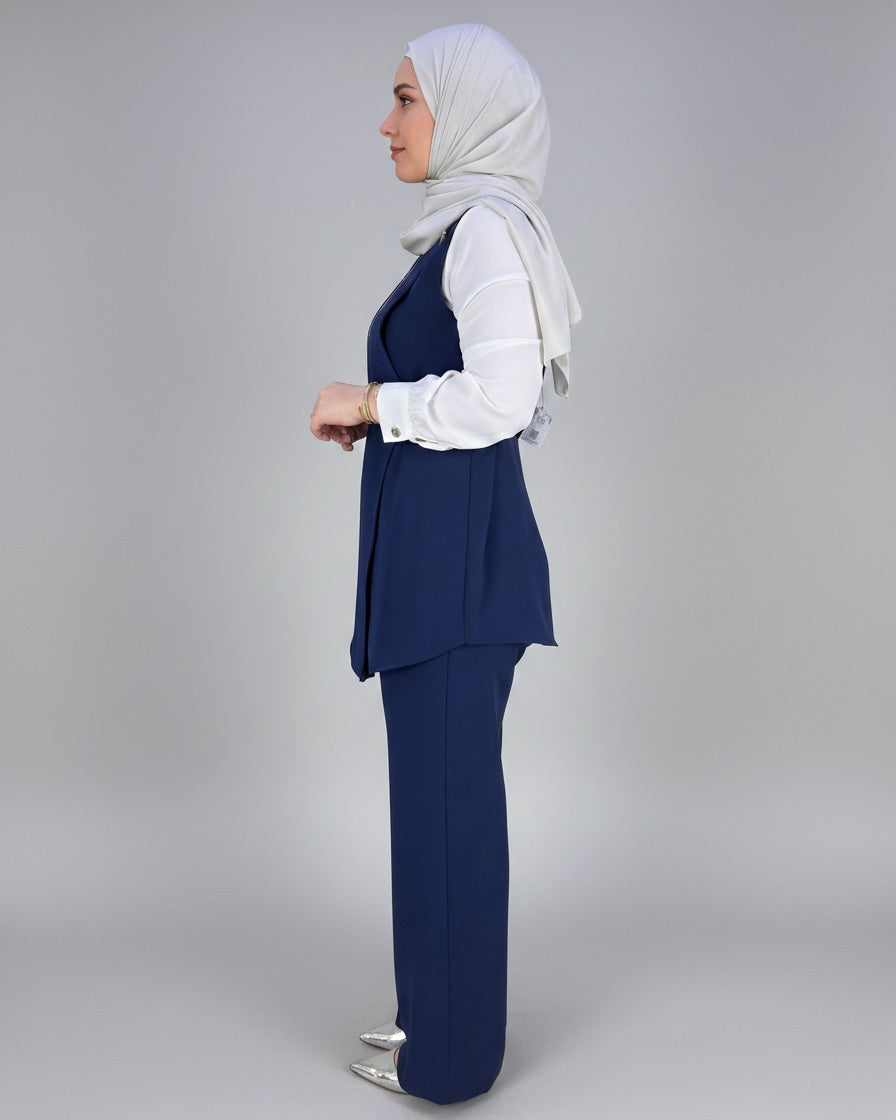 3-Piece Asymmetric Belted Vest Set