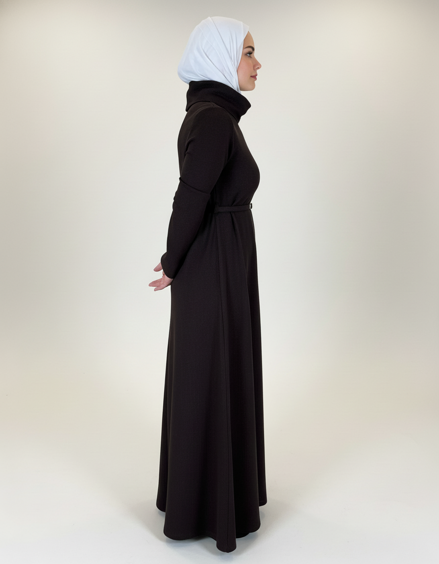 Elegant High-Neck Corduroy Dress