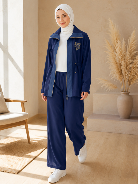 Beaded Floral Zippered Tracksuit