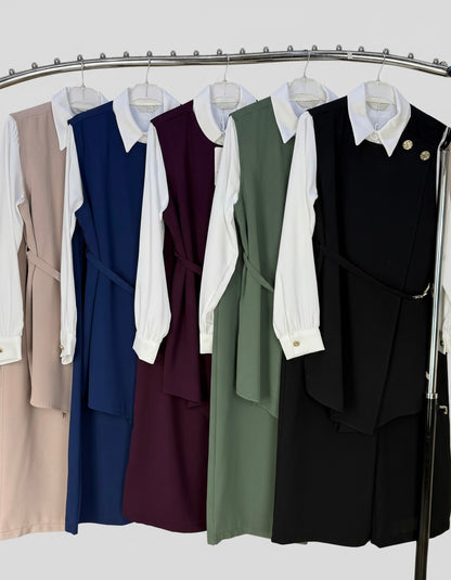 3-Piece Asymmetric Belted Vest Set