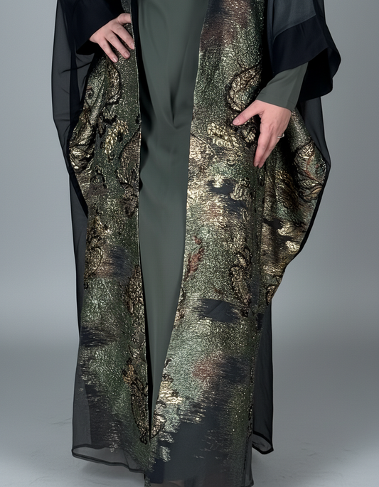 2-Piece Green Earth Tone Bisht Abaya