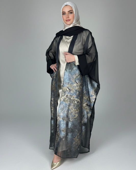 2-Piece Blue Earth Tone Bisht Abaya