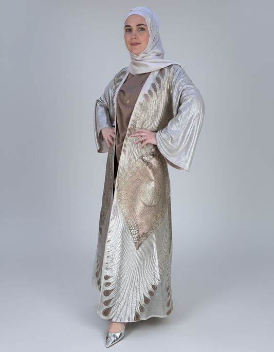 2-Piece Mocha Peacock-Inspired Abaya
