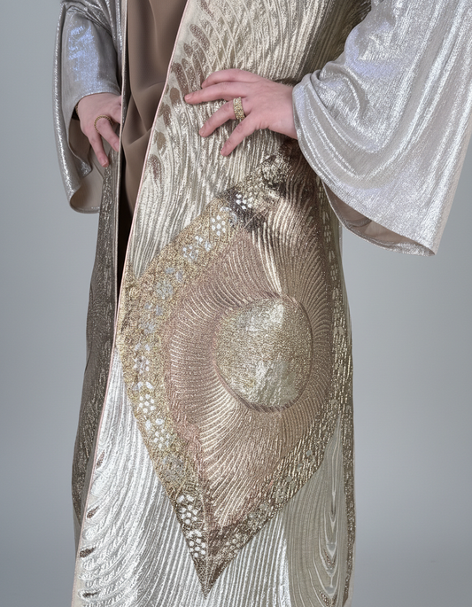 2-Piece Mocha Peacock-Inspired Abaya