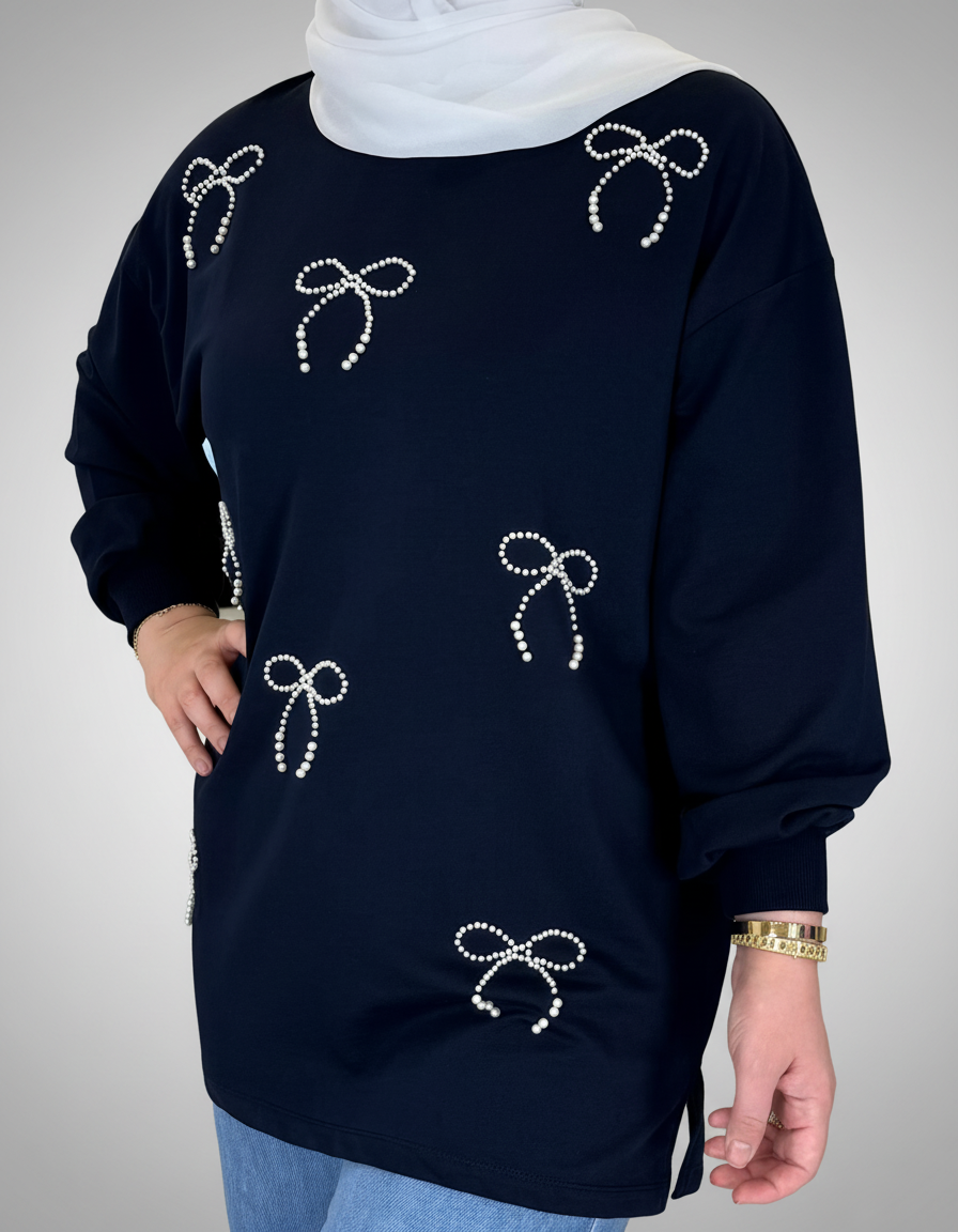 Pearl Bow Cotton Top