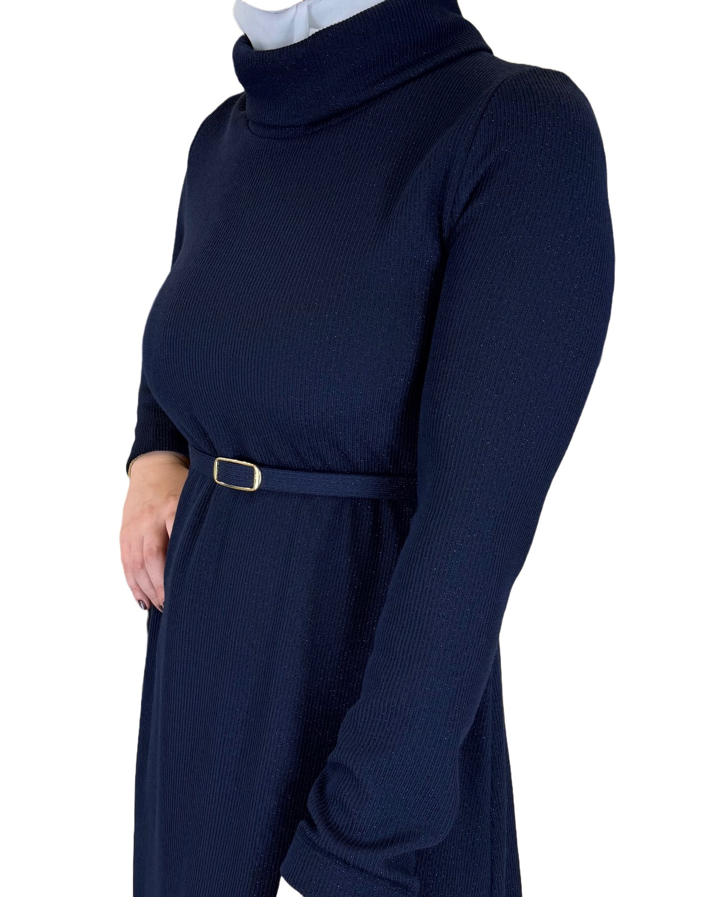 Elegant High-Neck Corduroy Dress