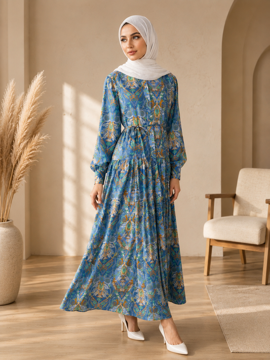 Paisley-Inspired Printed Dress
