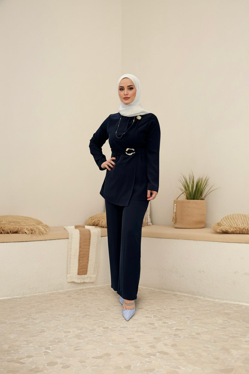 Gold-Tone Side Draped Suit