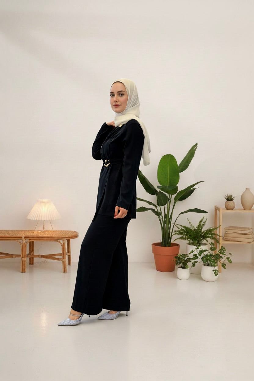 Gold-Tone Side Draped Suit