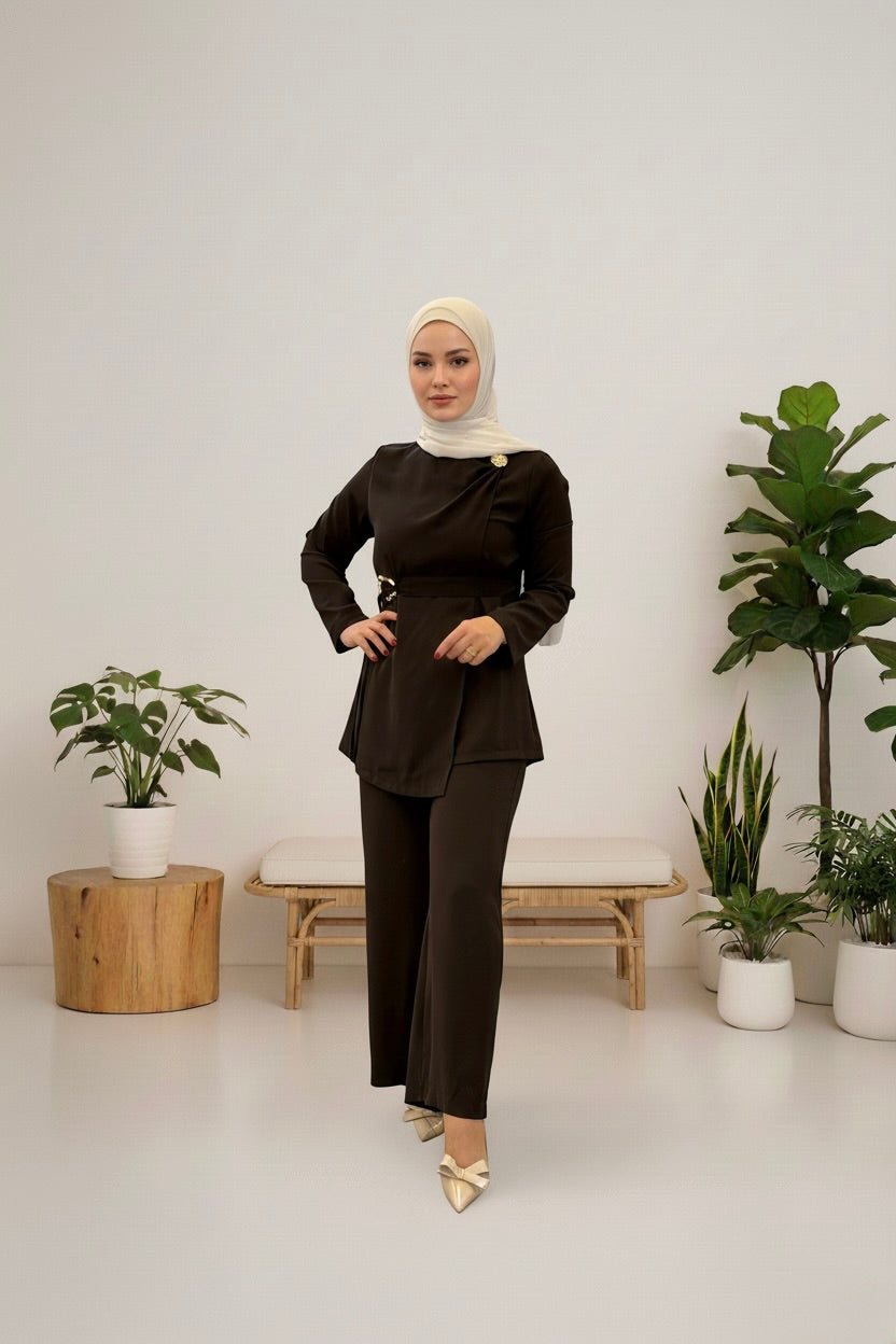 Gold-Tone Side Draped Suit