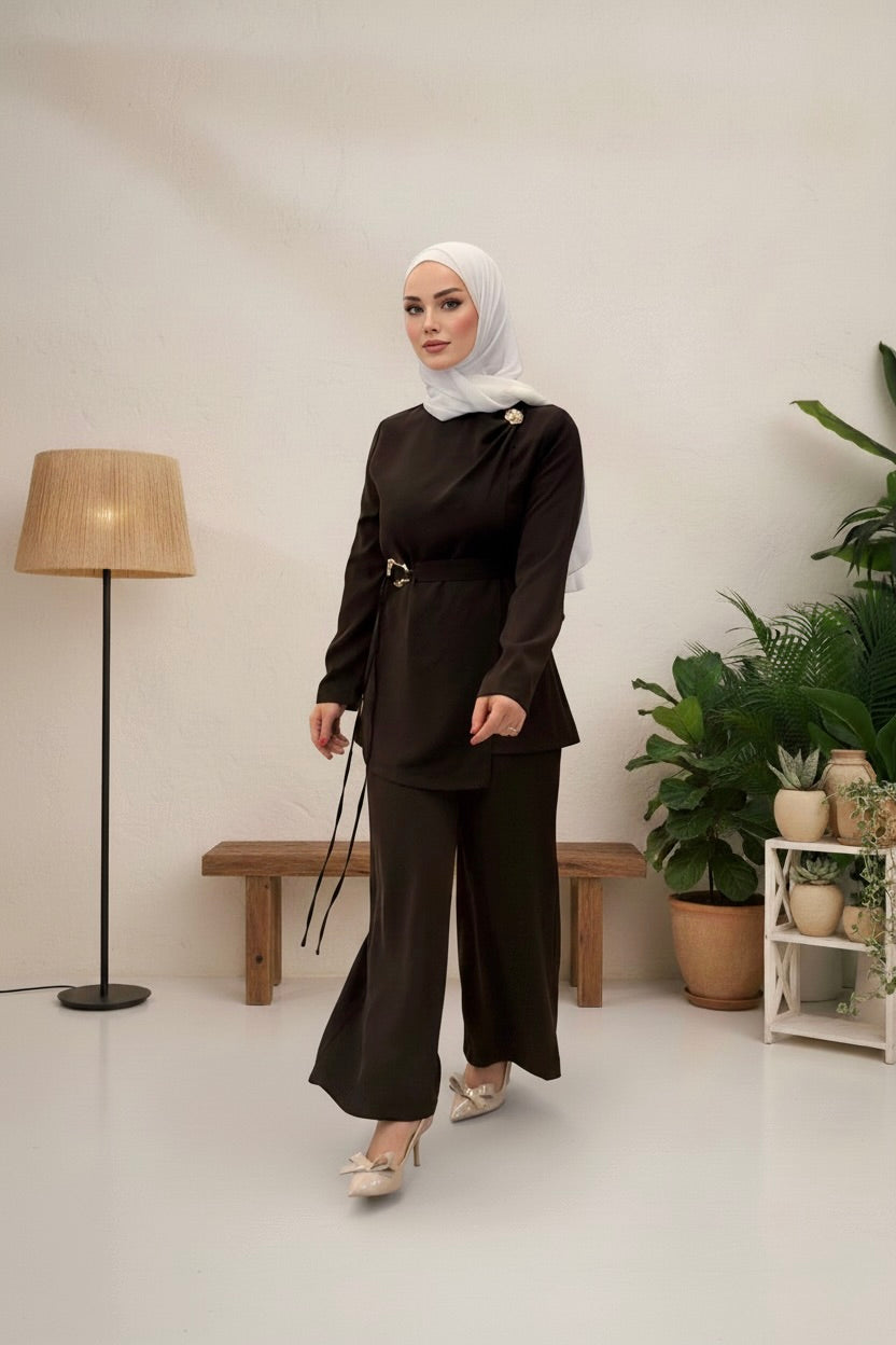 Gold-Tone Side Draped Suit