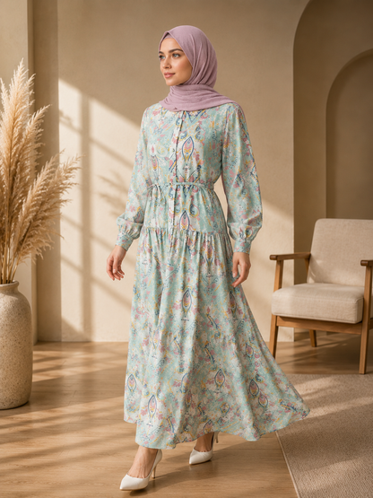 Paisley-Inspired Printed Dress